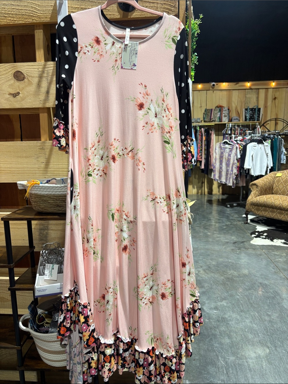 Celeste Pink Floral & Black Polka Dot Mixed-Print Dress